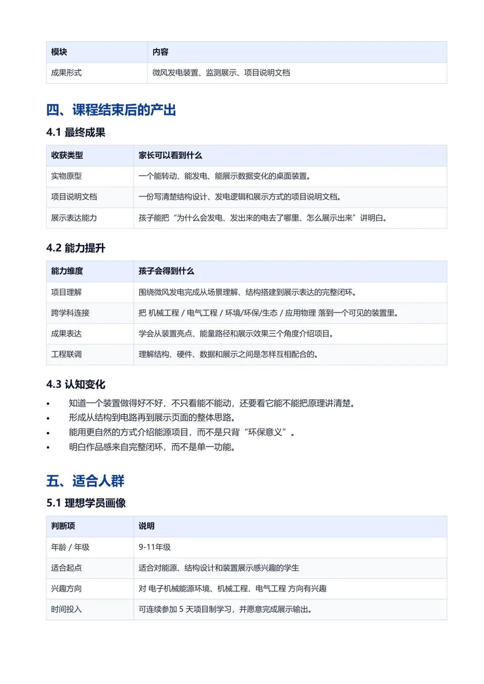 微风发电 课程安排资料页预览