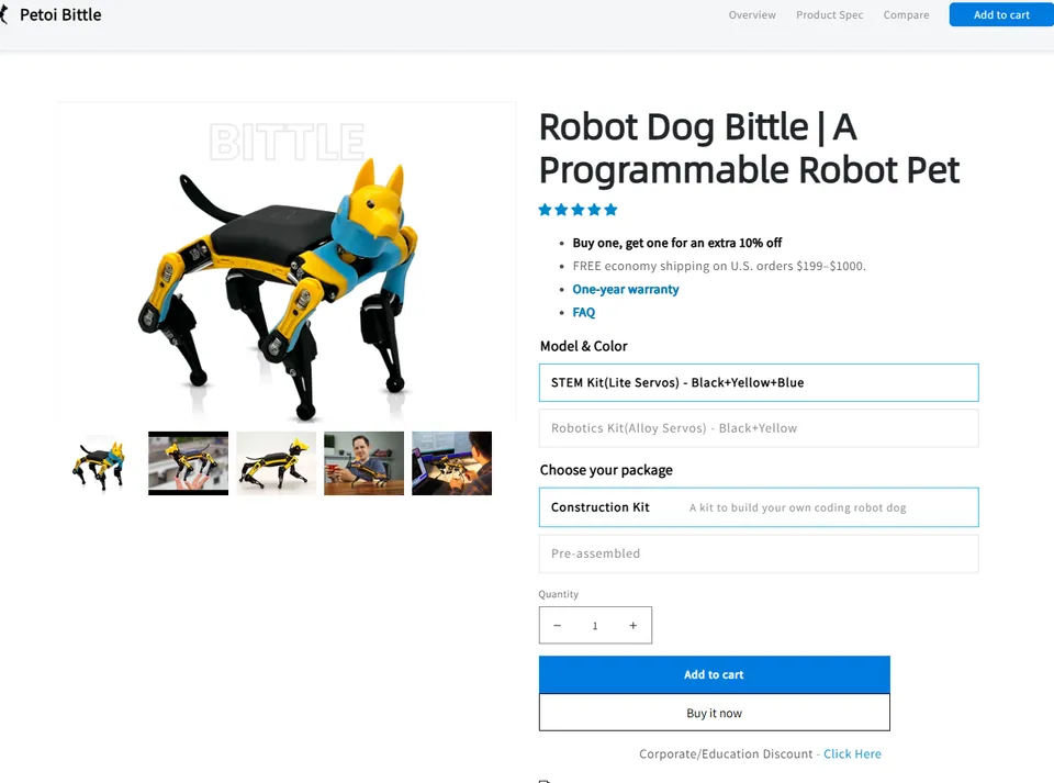 Petoi Bittle 官方产品页截图