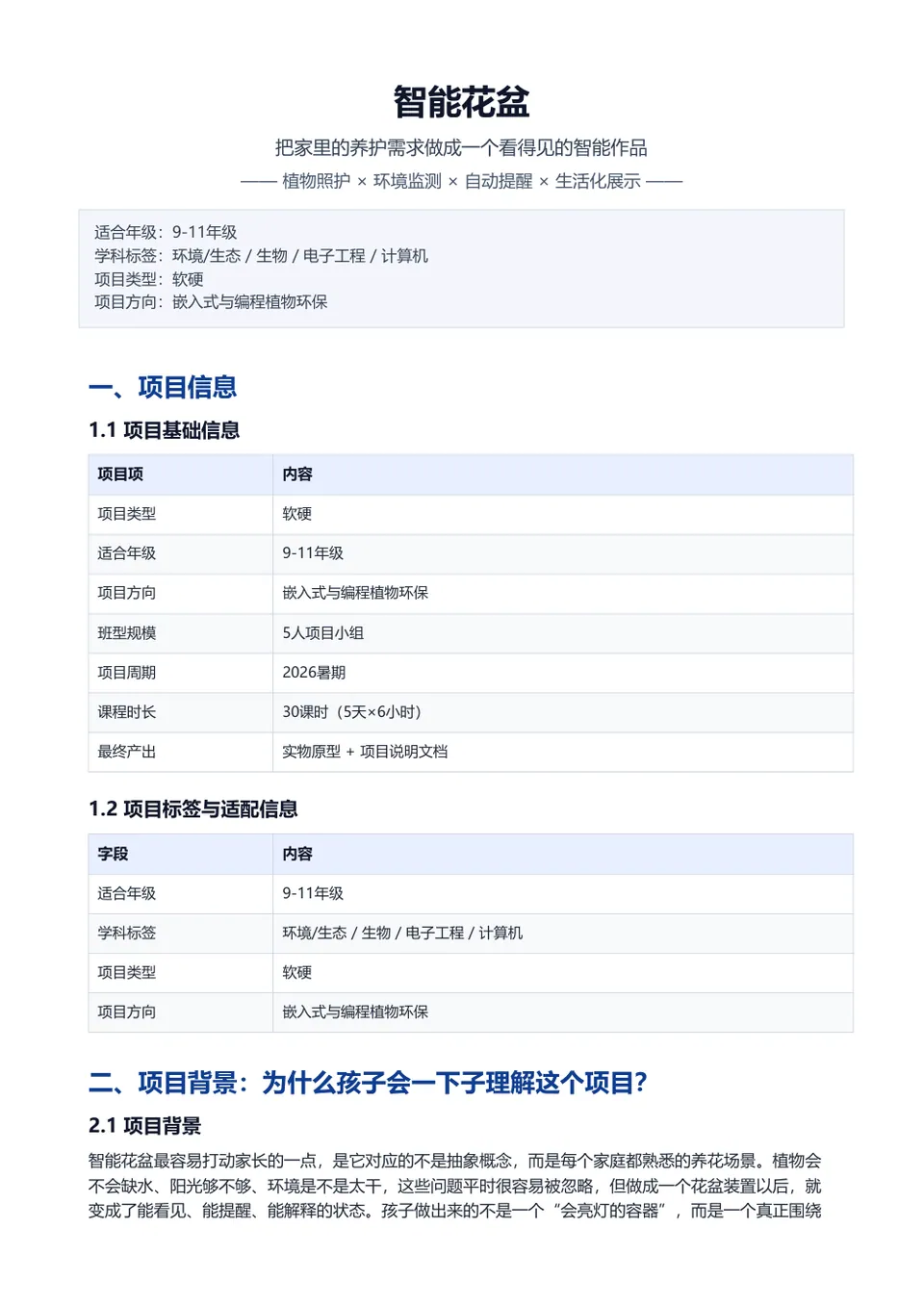 智能花盆 计划书第 1 页预览