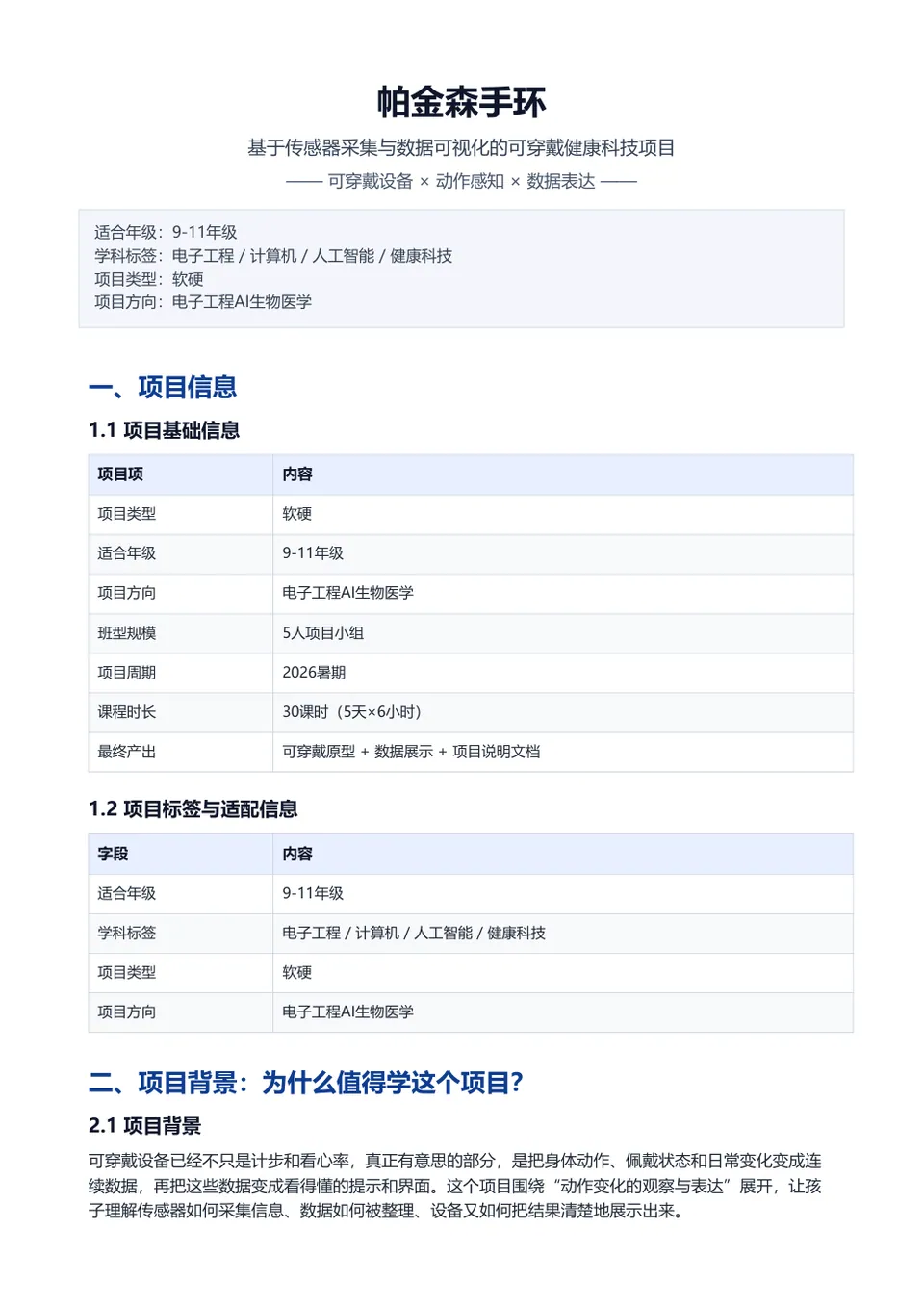 帕金森手环 计划书第 1 页预览