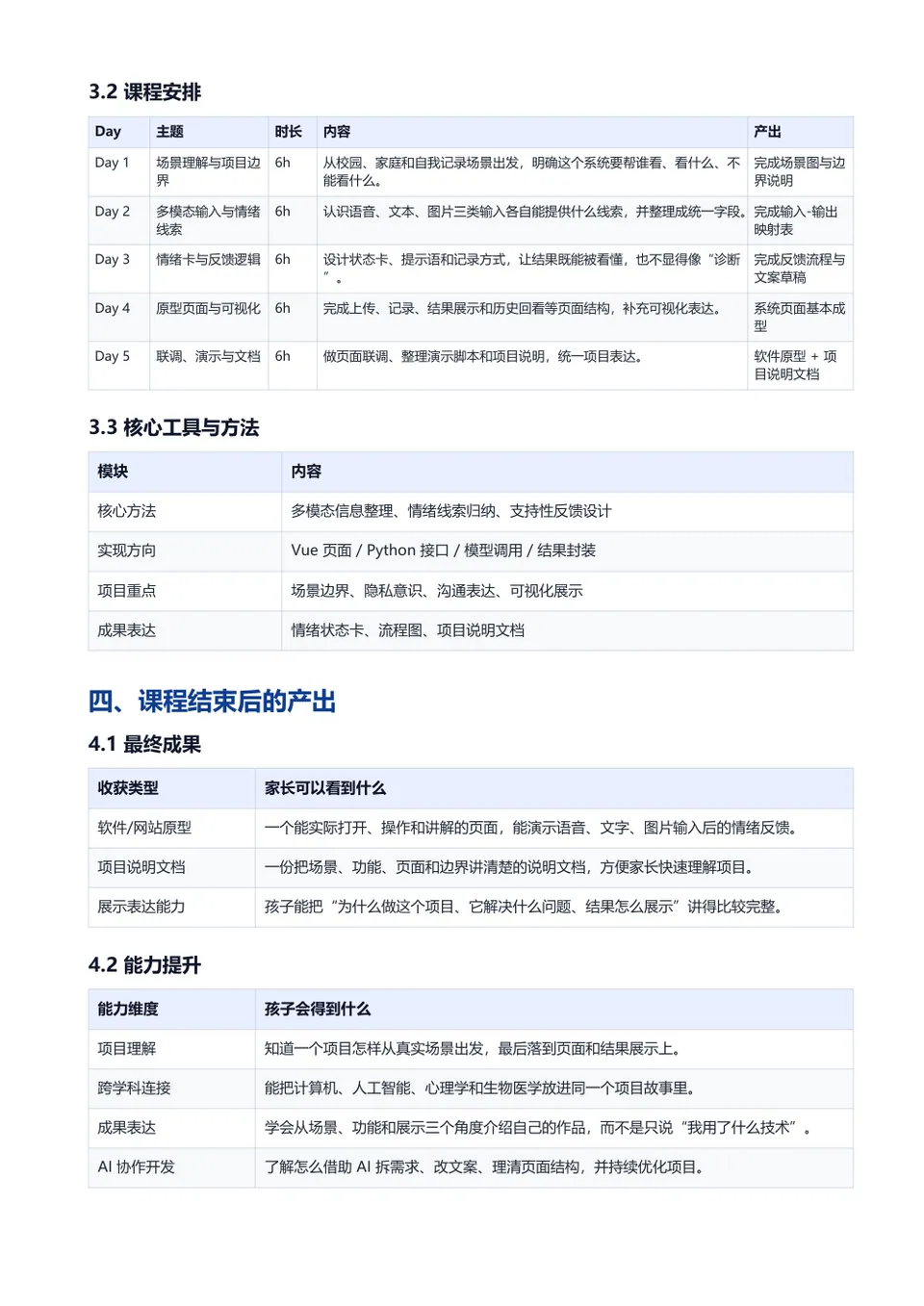 情绪早期干预系统 课程安排资料页预览